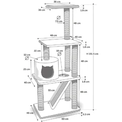 Arbre A Chat FORZA Gris 60 X 40 X 151.5 Cm De Hauteur -Animaux Fournitures Magasin arbre a chat forza gris 60 x 40 x 1515 cm de hauteur flamingo pet products fl 560983 2