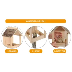 Zolux Mangeoire Cup Castor 3 En 1 , Toit En Bois, Pour Oiseaux -Animaux Fournitures Magasin mangeoire cup castor 3 en 1 toit en bois pour oiseaux zolux zo 170513 14
