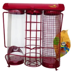 Mangeoire Trio Grenat. 20 X 9 X Hauteur 22.5 Cm . Pour Oiseaux