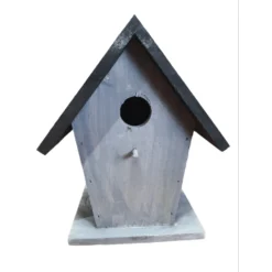 Nichoir Pour Oiseaux 18.5 X 15 X 23 Cm En Bois Gris / Noir