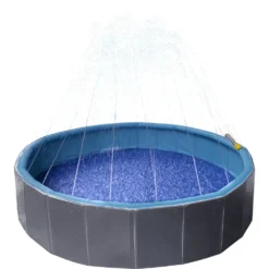 Piscine Avec Jet D'eau ø 120 X 30 Cm Bleu Et Gris Pour Chien